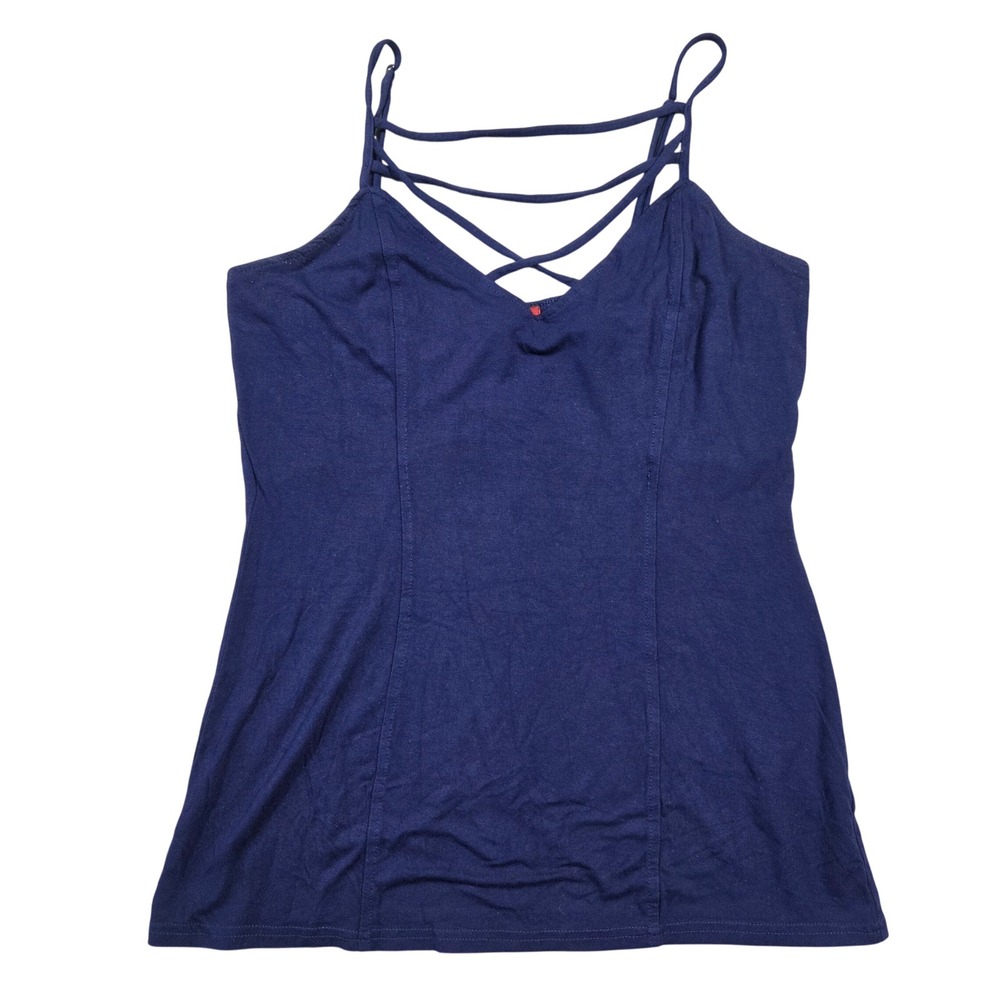 BKE Red Womens Navy Blue Strappy Cage Neck Lattice Camisole Tank Top Large Layer